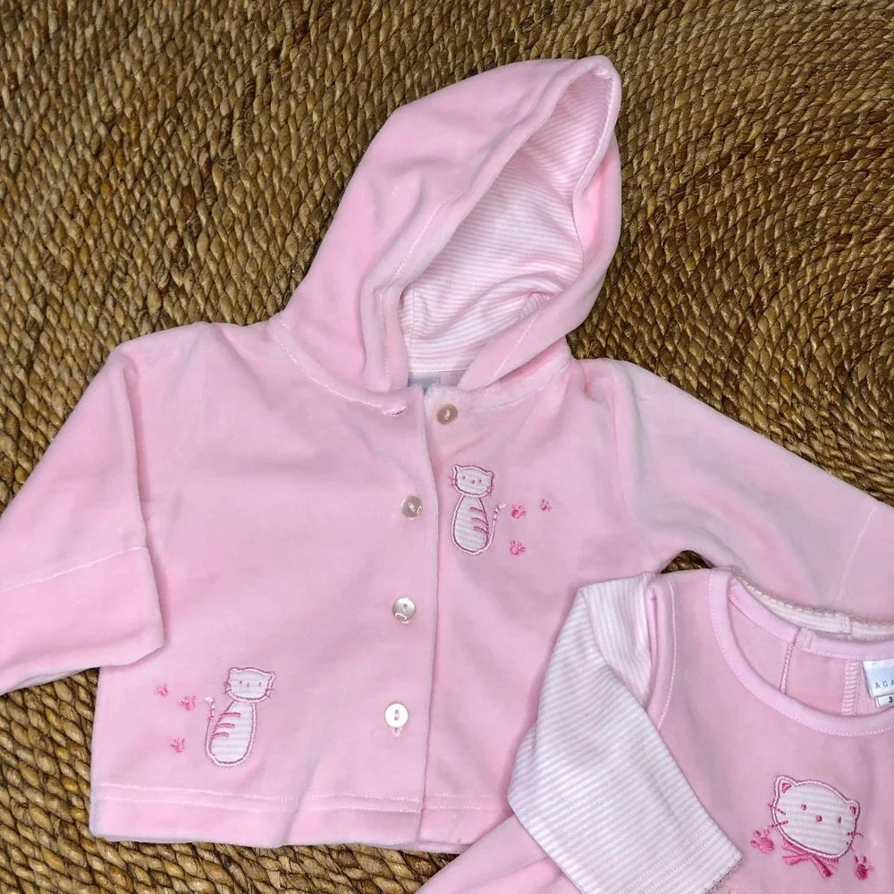 New 3 month 3 Piece‎ Set Velour Jacket Jumper Tee Baby Girls Infants Babies